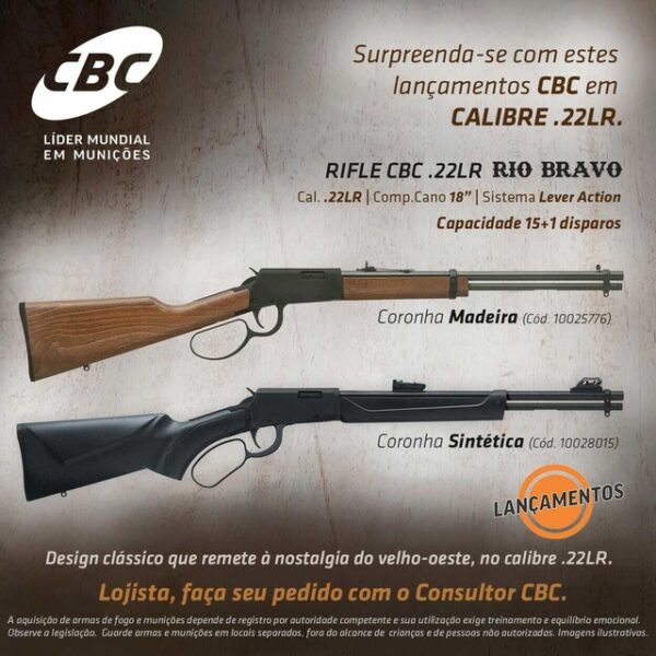 Rifle CBC 22 Rio Bravo - Coronha Sintetica - 15+1 Cano 18'' - Imagem 5